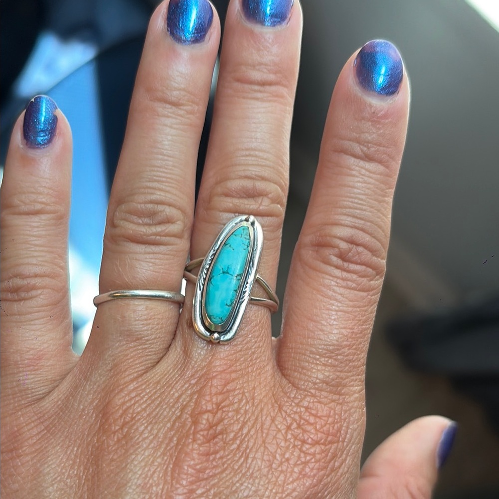 Sterling Silver Turquoise Oval Ring - Blue Turquoise
